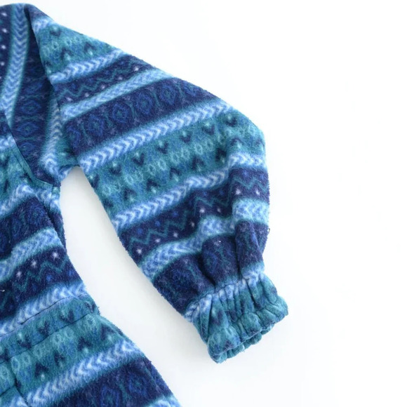 Vintage 90S Cabin Creek Blue & Teal Fleece Zip Up Hooded Sweater Size Small - Picture 4 of 11